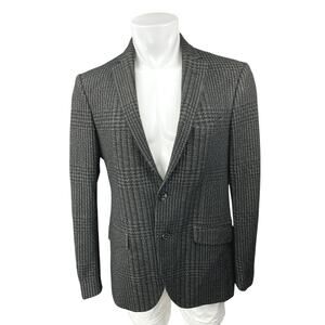 Etro Black Houndstooth Plaid Wool 2-Button Long Sleeve Blazer Coat Jacket 42 US